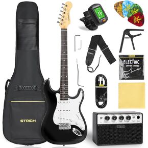 STRICH Electric Guitar Beginner Kit, Solid Body 39" Full Size Electric Guitar SSS Pick Up for Starter, with 10W Amp, Bag, Digital Tuner, Capo, Strap, String,Cable, Picks, SST-S10 Sapphire Blue