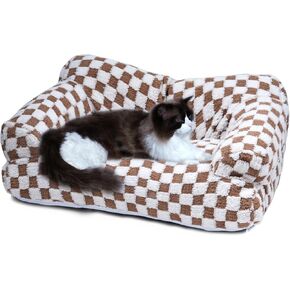 سرير أريكة للحيوانات الأليفة، سرير للقطط قابل للغسل للكلاب والقطط الصغيرة والمتوسطة يصل وزنها إلى 25 رطلاً، سرير أريكة ناعم مهدئ للقطط للقطط الداخلية، قاعدة مضادة للانزلاق، أريكة قطط منفوشة (أبيض) in Kuwait