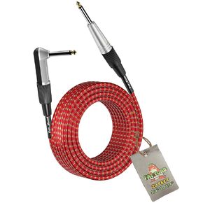 Fat Toad Guitar Cords (4 Pack) Right Angle to Straight-End Instrument Cable Tweed Cloth Jacket Braided Woven 20FT 1/4 Inch Jack TS for Electric Guitar, Bass, AMP | Shielded 24 AWG Patch Conductor