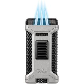 Colibri Ascari Triple Jet Flame Butane Lighter, Windproof & Refillable, Cigar Enthusiast's Choice with Integrated Punch, Blue Fuel Window, and Adjustable Flame (Gunmetal + Black) in Kuwait