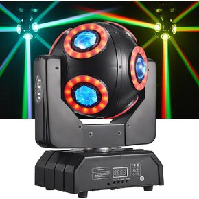 Moving Head Light, Gruolin DJ Stage Light 8 * 15W LED RGBW Infinite Rotation Beam with Colorful Halo Effect, DMX & Sound Control for Disco Party Club Bar DJ Stage Lighting 3 Heads