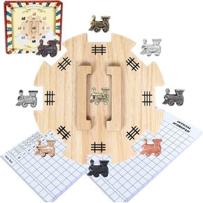 GOTHINK Mexican Train Dominoes Set Accessories - Family Games for Adults & Kids Holiday Travel Party Toy Gifts - Wooden Pine Hub with Felted Bottom,9 Color Metal Train Markers,50-Sheet Score Pads*2