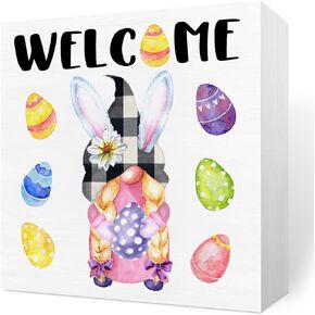 Rustic Farmhouse Easter Egg Decorations Minimalist Spring Home Office Desk Decor Wood Box Sign Kitchen Cubicle Shelf Dining Table Wall Art Decor 5 X 5 Inch