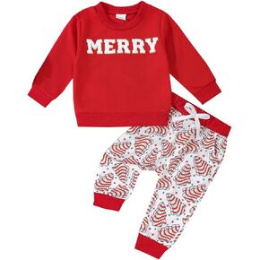 Molgkyo Toddler Baby Boy Christmas Outfit Long Sleeve Christmas Tree Letter Sweatshirt Top Jogger Pants Set Winter Clothes