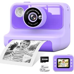 Kids Camera Instant Print, 2.4 Inch Screen Instant Cameras for Kids, Christmas Birthday Gifts Toys Camera for Toddler Girls Boys Age 3-12-Purple