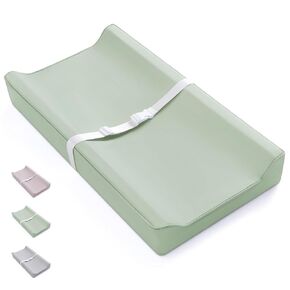 Blissful Diary Contoured Baby Changing Pad with Waterproof & Wipe-Clean PU Cover, Standard Size Cozy Baby Changing Table Pads for Dressers/Tables, Taupe