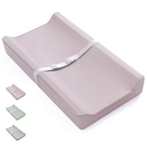 Blissful Diary Contoured Baby Changing Pad with Waterproof & Wipe-Clean PU Cover, Standard Size Cozy Baby Changing Table Pads for Dressers/Tables, Taupe