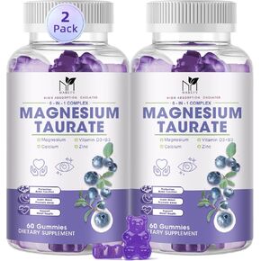 (2 Pack) Magnesium Taurate Supplement-Magnesium Taurate Gummies with Magnesium Glycinate 500mg, Chewable Magnesium Complex Supplement for Sleep, Muscle, and Heart Health Support, Non-GMO, Vegan