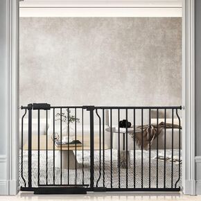 Extra Wide Baby Gate Tension Indoor Safety Gates White Metal Large Pet Gate Pressure Mounted Walk Through Long Dog Gate for The House Doorways Stairs (48 Inch-52.7 Inch/122cm-134cm, White)