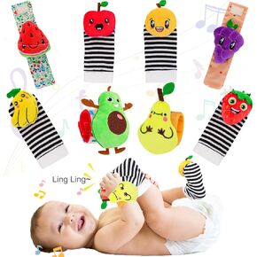 Baby Wrist Rattles Sock Toys - Newborn Baby Sock Toys 0-6 Months, Foot Finder and Wrist Rattle Set Hand and Feet Rattle for Babies, Infant Rattle Socks Toy, Soft Sensory Toy for Baby Boy Girl Gift
