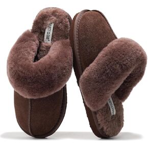 Project Cloud Womens Slippers Genuine Suede & Real Shearling Fur Lining - Memory Foam House Slippers for Women Indoor Use - Water Resistant Womens Clogs House Shoes for Women (Henka)