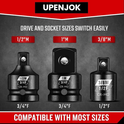4 Piece Impact Socket Adapter Set, Standard SAE Size, 1/4" 3/8" 1/2" Drive Socket Wrench Converter Adapter, Cr-Mo Steel, Square Adapter Reducer Set for Impact Driver in Saudi Arabia