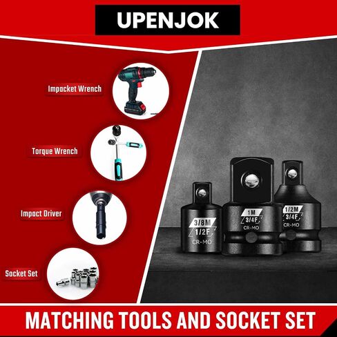 4 Piece Impact Socket Adapter Set, Standard SAE Size, 1/4" 3/8" 1/2" Drive Socket Wrench Converter Adapter, Cr-Mo Steel, Square Adapter Reducer Set for Impact Driver in Saudi Arabia