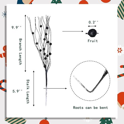 10Pcs Artificial Glitter Berry Stems, White Christmas Decoration Twisted Glittery Twigs, Christmas Tree Picks, Branches for Xmas Decor Small Vase Holiday Wedding Party (15.8 Inch) in Kuwait