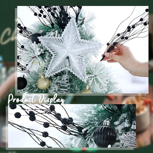10Pcs Artificial Glitter Berry Stems, White Christmas Decoration Twisted Glittery Twigs, Christmas Tree Picks, Branches for Xmas Decor Small Vase Holiday Wedding Party (15.8 Inch) in Kuwait