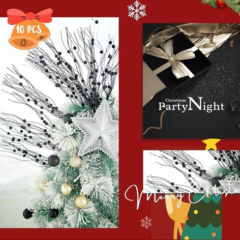 10Pcs Artificial Glitter Berry Stems, White Christmas Decoration Twisted Glittery Twigs, Christmas Tree Picks, Branches for Xmas Decor Small Vase Holiday Wedding Party (15.8 Inch) in Kuwait