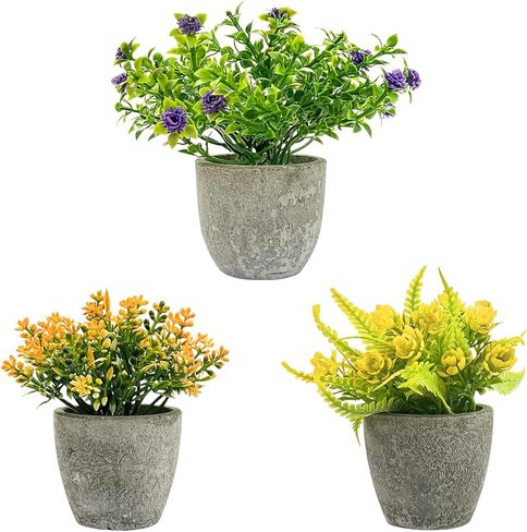 3 عبوات من النباتات المزيفة المصغرة، نباتات صغيرة بوعاء من صنع الإنسان، خضرة مزيفة صغيرة لديكور المنزل والمكتب الأنيق على الرفوف والمكاتب والحمامات وغرف النوم وغرف المزرعة in Kuwait