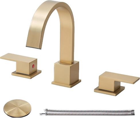 3 Hole Bathroom Faucet Brushed Nickel, 8 inch 2 Handle Waterfall Widespread Bathroom Sink Faucet, Modern Vanity Faucet for Bathroom Sink with Pop-up Drain in Saudi Arabia