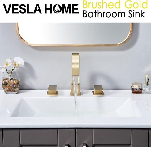 3 Hole Bathroom Faucet Brushed Nickel, 8 inch 2 Handle Waterfall Widespread Bathroom Sink Faucet, Modern Vanity Faucet for Bathroom Sink with Pop-up Drain in Saudi Arabia