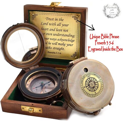 Trust in The Lord-Proverbs 3: 5-6 verse Engraved Sundial Clock in Box Sun Clock Ship Replica Watch, Sundial Compass, Gift Compass, 2024 Graduation Gifts- Baptism Gifts Compass for Women Mens Boy Girls in Kuwait