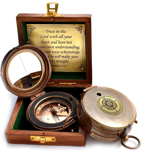 Trust in The Lord-Proverbs 3: 5-6 verse Engraved Sundial Clock in Box Sun Clock Ship Replica Watch, Sundial Compass, Gift Compass, 2024 Graduation Gifts- Baptism Gifts Compass for Women Mens Boy Girls in Kuwait