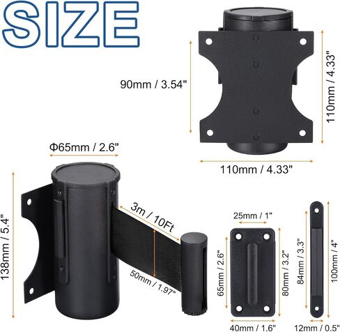 PATIKIL Fixed Wall Mount Retractable Belt Barrier, 10 Feet Red Color Belt with Steel Case for Crowd Control Grocery Retail Store Stadium in Saudi Arabia