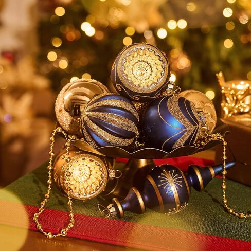 مجموعة زينة عيد الميلاد الزجاجية من فاليري مادلين، 10 قيراط من الزجاج المنفوخ بالزئبق الأحمر والذهبي لشجرة عيد الميلاد، زينة فاخرة لعيد الميلاد معلقة على شكل قطرة نهائية عاكسة الأوجه لديكور العطلات in Saudi Arabia