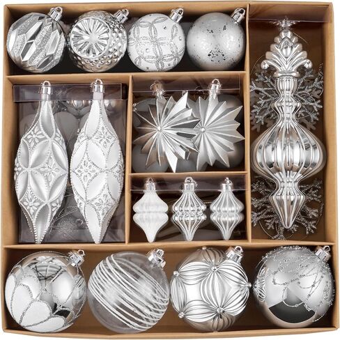 Valery Madelyn Christmas Tree Ornaments Set, 80ct White and Gold Shatterproof Christmas Tree Decorations Bulk, Luxury Hanging Ball Ornaments for Xmas Trees Holiday Decor in Saudi Arabia