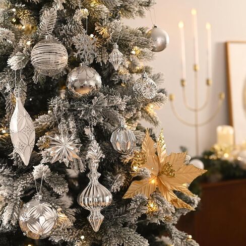 Valery Madelyn Christmas Tree Ornaments Set, 80ct White and Gold Shatterproof Christmas Tree Decorations Bulk, Luxury Hanging Ball Ornaments for Xmas Trees Holiday Decor in Saudi Arabia