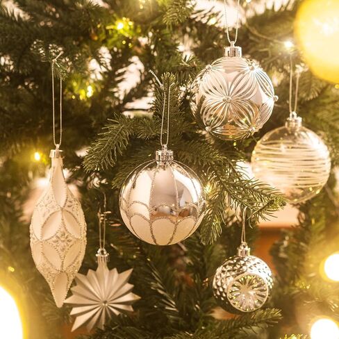 Valery Madelyn Christmas Tree Ornaments Set, 80ct White and Gold Shatterproof Christmas Tree Decorations Bulk, Luxury Hanging Ball Ornaments for Xmas Trees Holiday Decor in Saudi Arabia