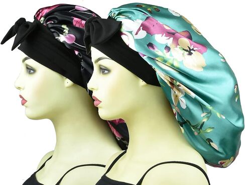 Satin Bonnets for Braids Silk Bonnet for Long Hair Covers Women XL Hair Bonnets Sleeping Silk Night Caps Large Sleep Caps Black Rose in Saudi Arabia