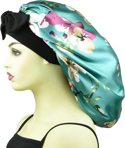 Satin Bonnets for Braids Silk Bonnet for Long Hair Covers Women XL Hair Bonnets Sleeping Silk Night Caps Large Sleep Caps Black Rose in Saudi Arabia