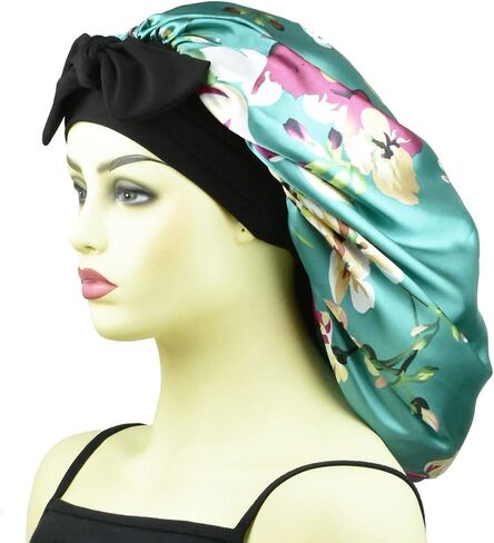 Satin Bonnets for Braids Silk Bonnet for Long Hair Covers Women XL Hair Bonnets Sleeping Silk Night Caps Large Sleep Caps Black Rose in Saudi Arabia