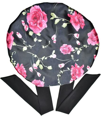 Satin Bonnets for Braids Silk Bonnet for Long Hair Covers Women XL Hair Bonnets Sleeping Silk Night Caps Large Sleep Caps Black Rose in Saudi Arabia