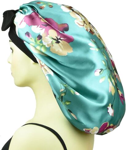 Satin Bonnets for Braids Silk Bonnet for Long Hair Covers Women XL Hair Bonnets Sleeping Silk Night Caps Large Sleep Caps Black Rose in Saudi Arabia