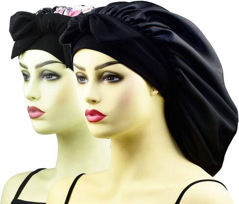 Satin Bonnets for Braids Silk Bonnet for Long Hair Covers Women XL Hair Bonnets Sleeping Silk Night Caps Large Sleep Caps Black Rose in Saudi Arabia