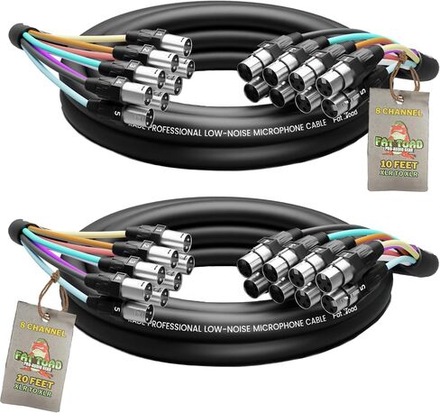 Fat Toad XLR Snake Cable Patch (10ft X 8 Channels) Studio Stage, Live Sound Recording Multicore Cords | Pro Audio Shielded Balanced Wires for Microphone Interface Hub, DJ Digital Mixer, Amplifier in Saudi Arabia