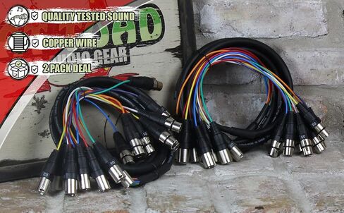Fat Toad XLR Snake Cable Patch (10ft X 8 Channels) Studio Stage, Live Sound Recording Multicore Cords | Pro Audio Shielded Balanced Wires for Microphone Interface Hub, DJ Digital Mixer, Amplifier in Saudi Arabia
