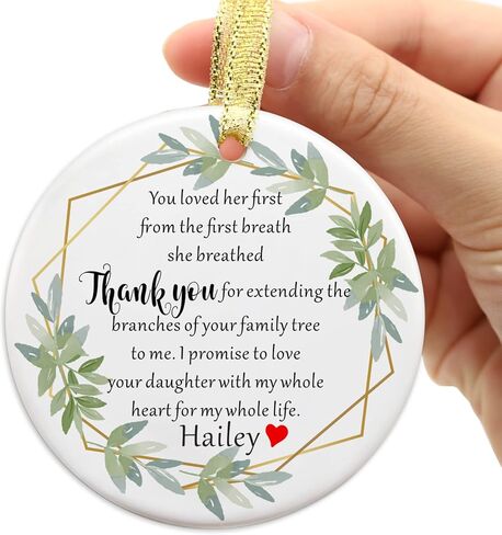 Two-Side Printed Ceramic Wedding Ornament from Groom, Gift for Mother of The Bride, Mother in Law Gift from Groom - I Promise to Love Your Daughter with My Whole Heart for My Whole Life in Saudi Arabia