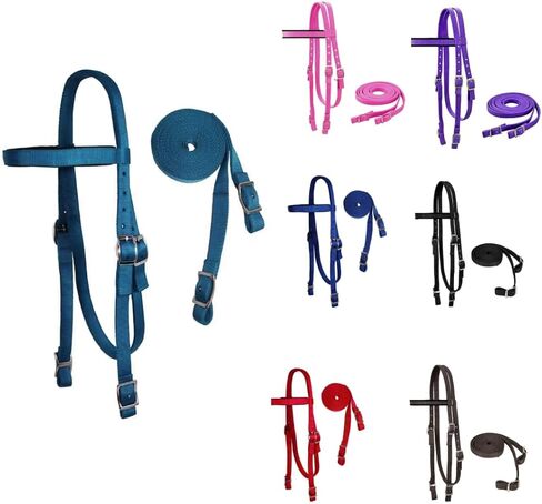Tahoe Tack Plain Double Layer Nylon Padded Western Horse Headstall with Reins (Pink, Cob) in Saudi Arabia