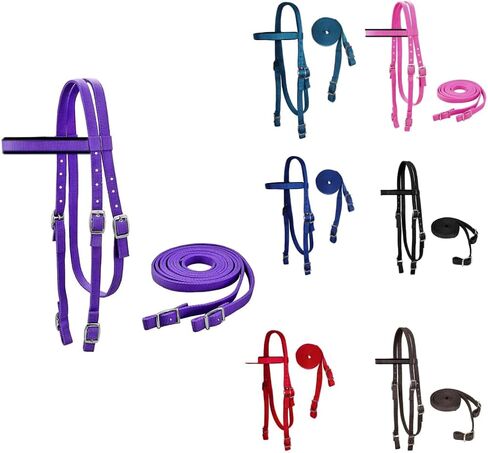 Tahoe Tack Plain Double Layer Nylon Padded Western Horse Headstall with Reins (Pink, Cob) in Saudi Arabia