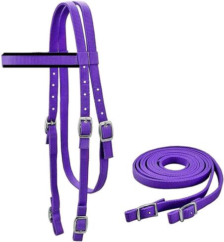 Tahoe Tack Plain Double Layer Nylon Padded Western Horse Headstall with Reins (Pink, Cob) in Saudi Arabia