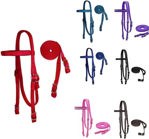 Tahoe Tack Plain Double Layer Nylon Padded Western Horse Headstall with Reins (Pink, Cob) in Saudi Arabia