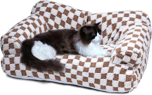 سرير أريكة للحيوانات الأليفة، سرير للقطط قابل للغسل للكلاب والقطط الصغيرة والمتوسطة يصل وزنها إلى 25 رطلاً، سرير أريكة ناعم مهدئ للقطط للقطط الداخلية، قاعدة مضادة للانزلاق، أريكة قطط منفوشة (أبيض) in Kuwait