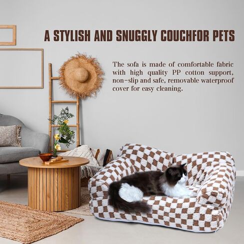 سرير أريكة للحيوانات الأليفة، سرير للقطط قابل للغسل للكلاب والقطط الصغيرة والمتوسطة يصل وزنها إلى 25 رطلاً، سرير أريكة ناعم مهدئ للقطط للقطط الداخلية، قاعدة مضادة للانزلاق، أريكة قطط منفوشة (أبيض) in Kuwait