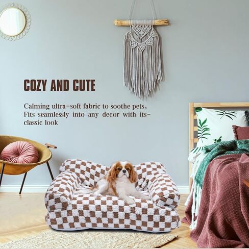 سرير أريكة للحيوانات الأليفة، سرير للقطط قابل للغسل للكلاب والقطط الصغيرة والمتوسطة يصل وزنها إلى 25 رطلاً، سرير أريكة ناعم مهدئ للقطط للقطط الداخلية، قاعدة مضادة للانزلاق، أريكة قطط منفوشة (أبيض) in Kuwait
