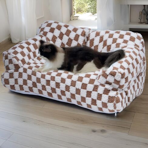 سرير أريكة للحيوانات الأليفة، سرير للقطط قابل للغسل للكلاب والقطط الصغيرة والمتوسطة يصل وزنها إلى 25 رطلاً، سرير أريكة ناعم مهدئ للقطط للقطط الداخلية، قاعدة مضادة للانزلاق، أريكة قطط منفوشة (أبيض) in Kuwait