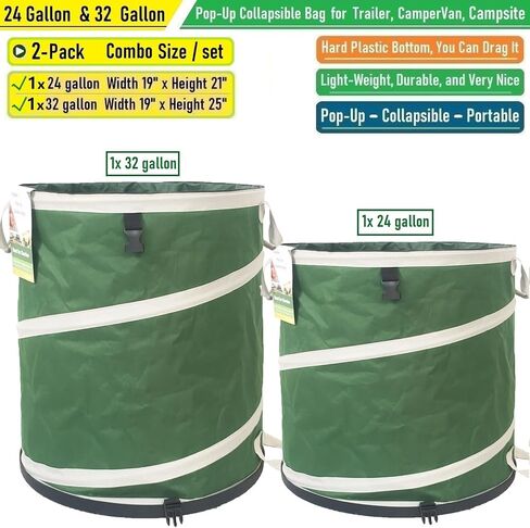 24 Gallon & 46 Gallon Collapsible Trash Can with Solid Bottom Yard Garden Bags for Pop-Up Trash Can,RV Camping Waste Bin,Yard Waste Bag,Debris Bag,Recycle Bin,Laundry Hamper,Lawn Grass,Weeds,Leaf Bags in Saudi Arabia