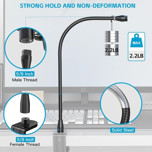 ذراع خرطوم معدني مطور من ZealSound، حامل مرن بطول 13 بوصة، امتداد عالي التحمل للميكروفون، حامل أرضي للميكروفون، حامل هاتف، مرآة مكياج، خيط 5/8 بوصة in Saudi Arabia