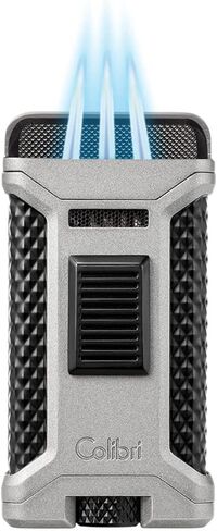 Colibri Ascari Triple Jet Flame Butane Lighter, Windproof & Refillable, Cigar Enthusiast's Choice with Integrated Punch, Blue Fuel Window, and Adjustable Flame (Gunmetal + Black) in Kuwait